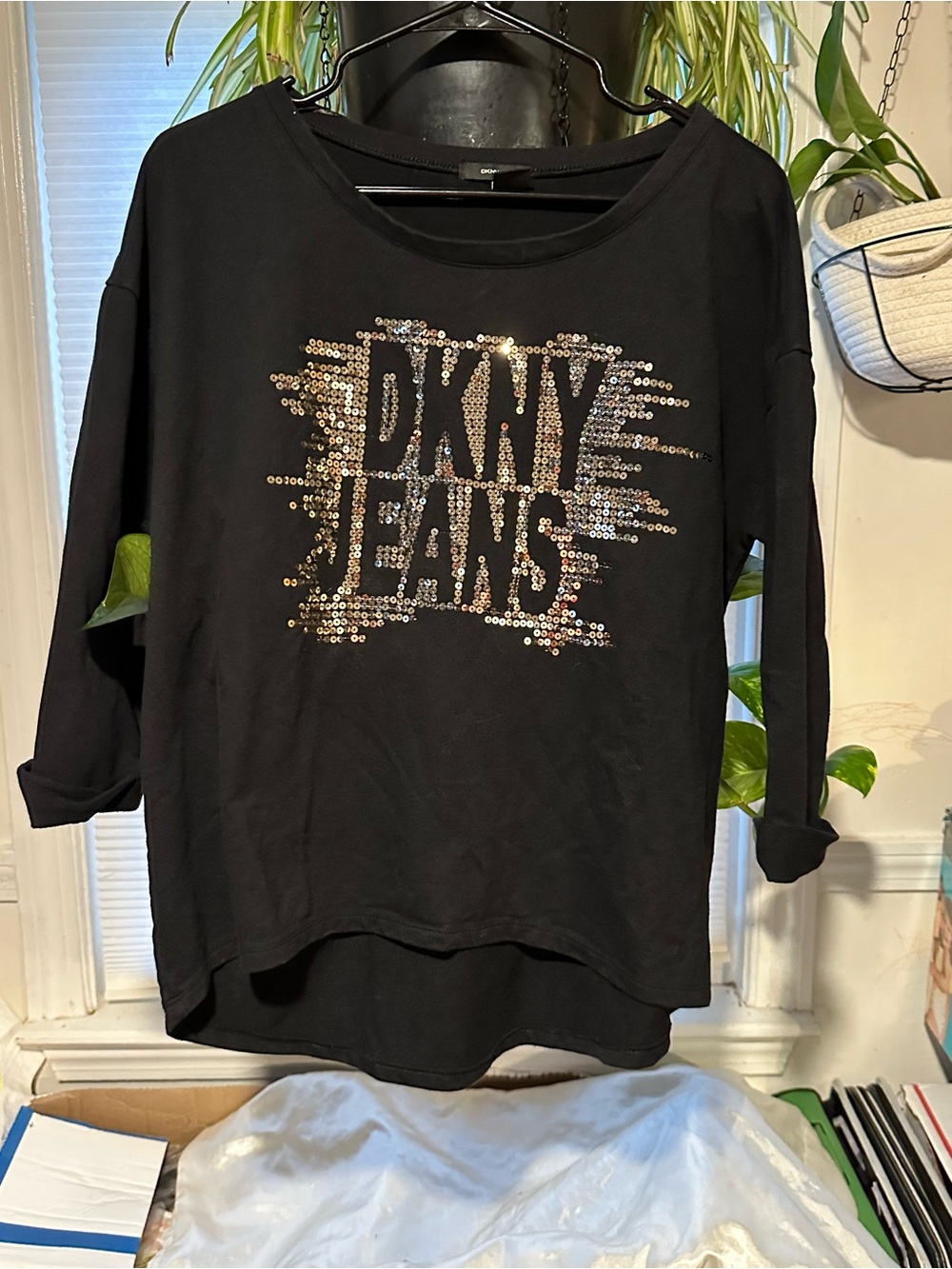 DKNY Black Sequin Logo Pullover